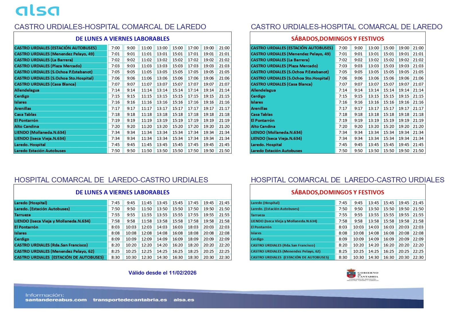 Nuevos horarios, aumentando frecuencias , entre Castro-Urdiales y el Hospital Comarcal de Laredo
